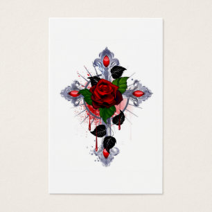 Silver Cross with a Red Rose