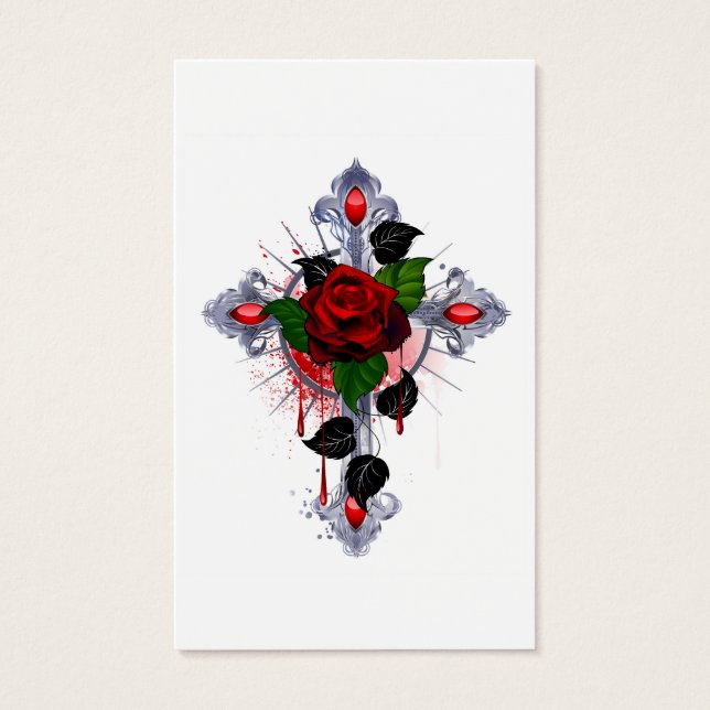 Silver Cross with a Red Rose (Front)