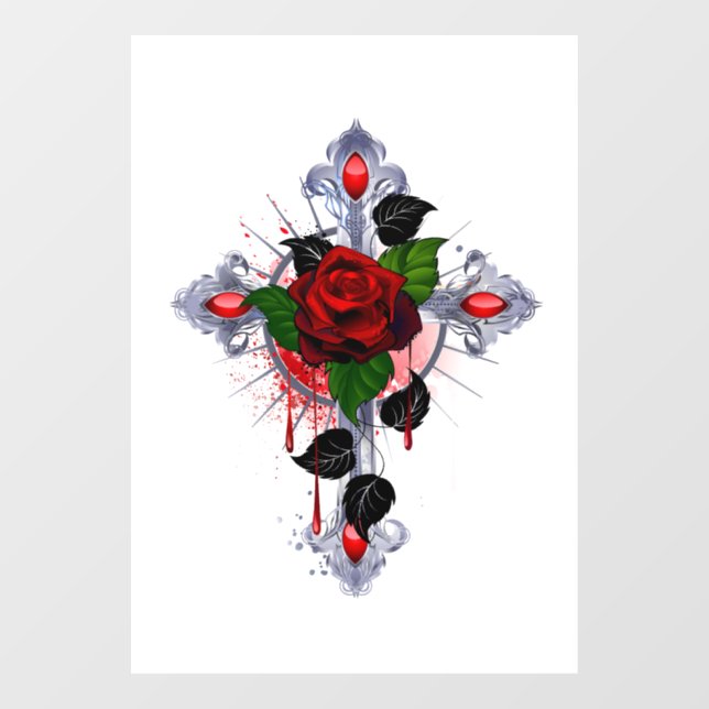 Silver Cross with a Red Rose (Sheet)