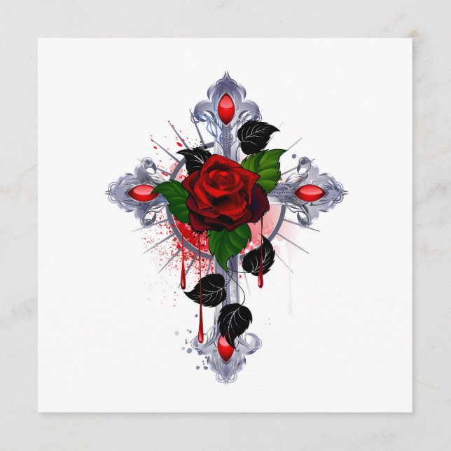 Silver Cross with a Red Rose Advice Card (Front)