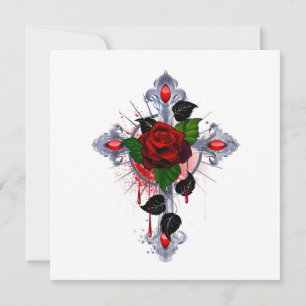 Silver Cross with a Red Rose Advice Card