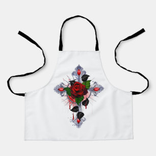 Silver Cross with a Red Rose Apron