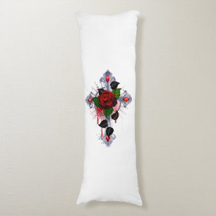 Silver Cross with a Red Rose Body Cushion
