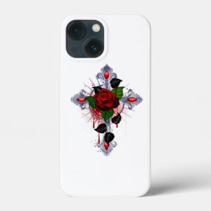 Silver Cross with a Red Rose iPhone 13 Mini Case
