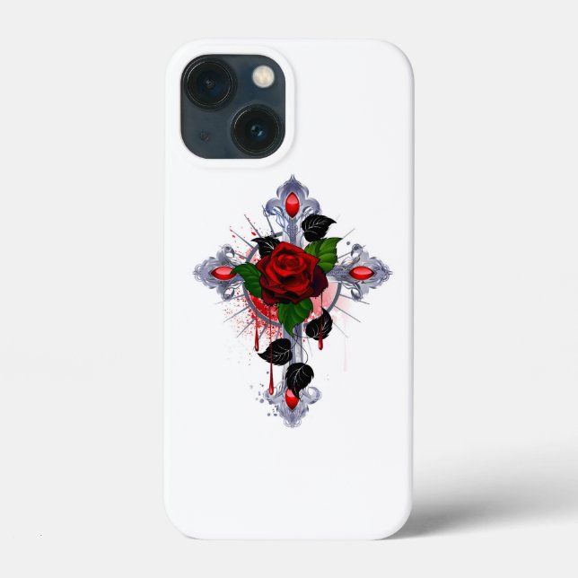 Silver Cross with a Red Rose Case-Mate iPhone Case (Back)