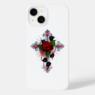 Silver Cross with a Red Rose Case-Mate iPhone 14 Case