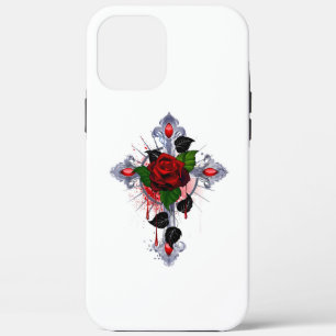 Silver Cross with a Red Rose iPhone 12 Pro Max Case