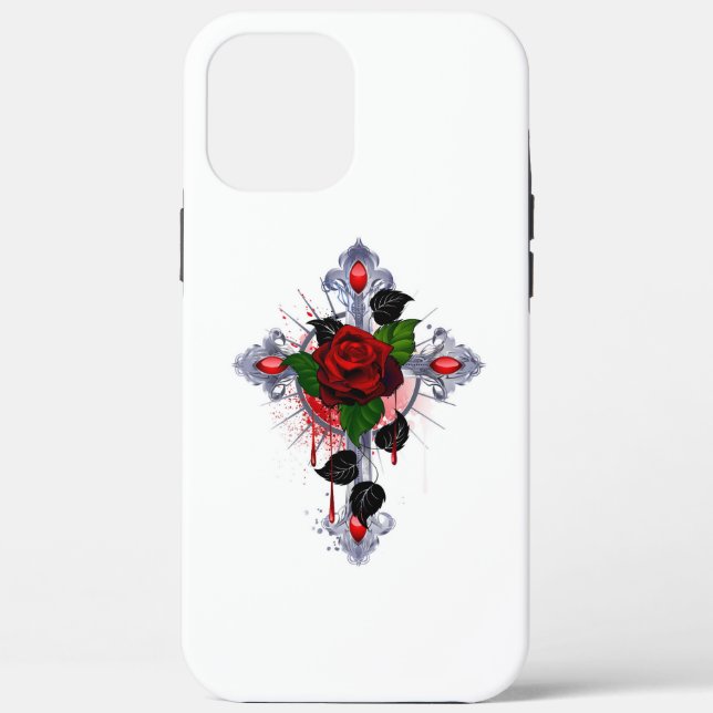 Silver Cross with a Red Rose Case-Mate iPhone Case (Back)