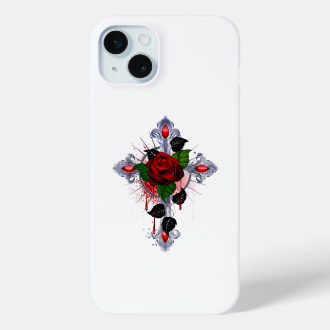 Silver Cross with a Red Rose Case-Mate iPhone Case (Back)
