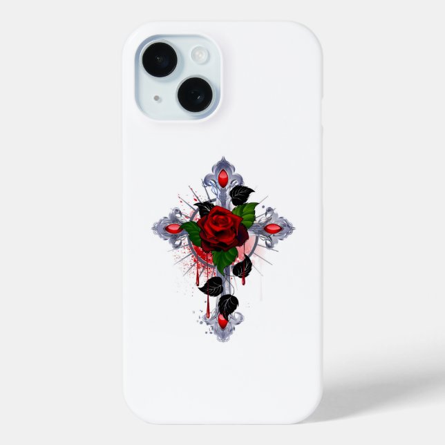 Silver Cross with a Red Rose Case-Mate iPhone Case (Back)