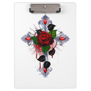 Silver Cross with a Red Rose Clipboard