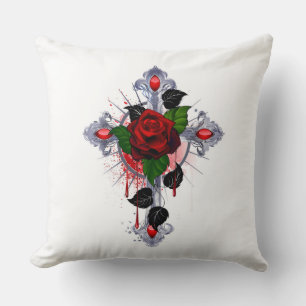 Silver Cross with a Red Rose Cushion