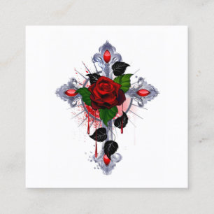 Silver Cross with a Red Rose Discount Card