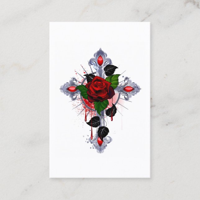 Silver Cross with a Red Rose Discount Card (Front)