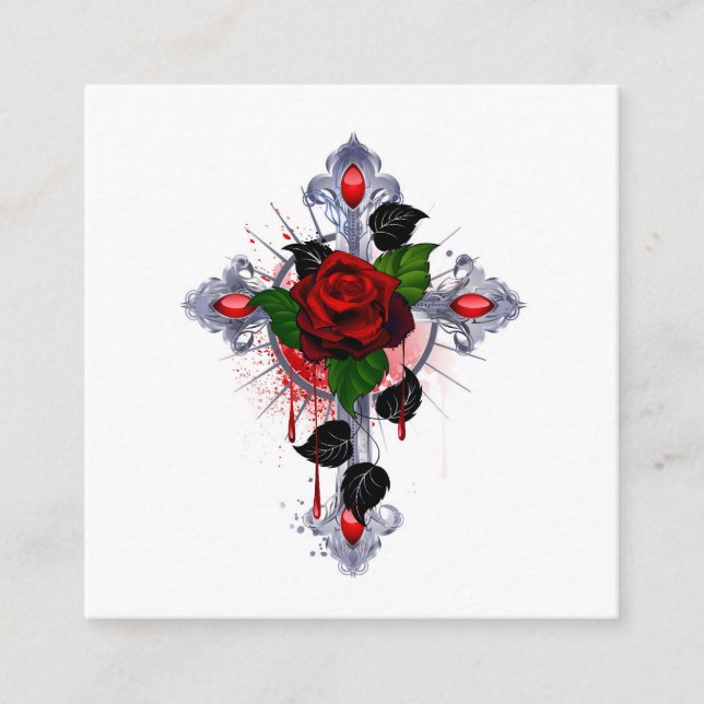 Silver Cross with a Red Rose Enclosure Card (Front)