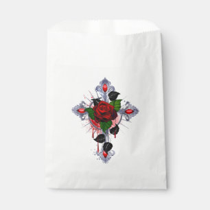 Silver Cross with a Red Rose Favour Bags