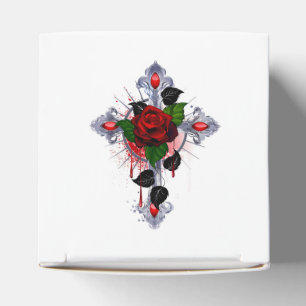 Silver Cross with a Red Rose Favour Box