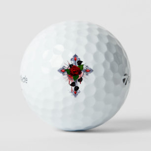 Silver Cross with a Red Rose Golf Balls