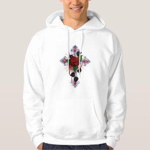 Silver Cross with a Red Rose Hoodie