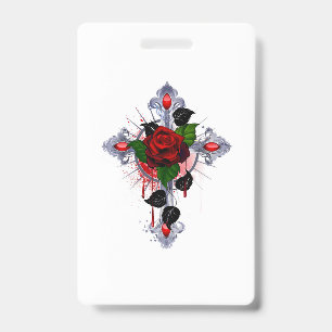 Silver Cross with a Red Rose ID Badge