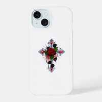 Silver Cross with a Red Rose