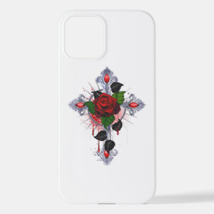 Silver Cross with a Red Rose iPhone 12 Case