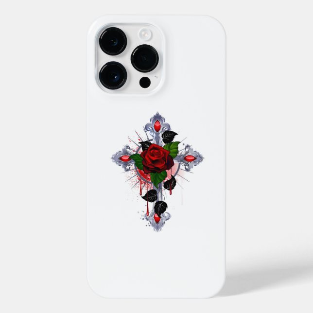 Silver Cross with a Red Rose iPhone Case (Back)