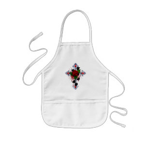 Silver Cross with a Red Rose Kids Apron