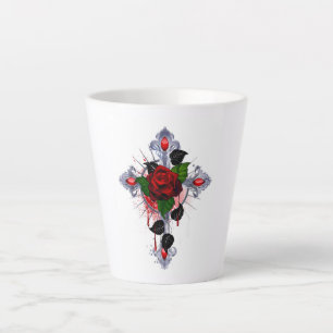 Silver Cross with a Red Rose Latte Mug