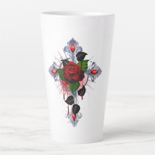 Silver Cross with a Red Rose Latte Mug