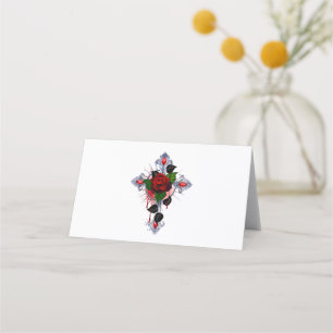 Silver Cross with a Red Rose Loyalty Card