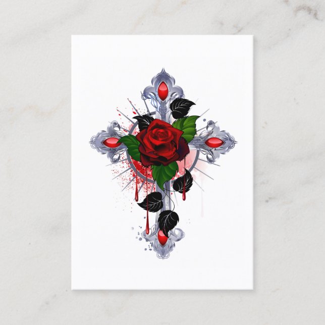 Silver Cross with a Red Rose Loyalty Card (Front)