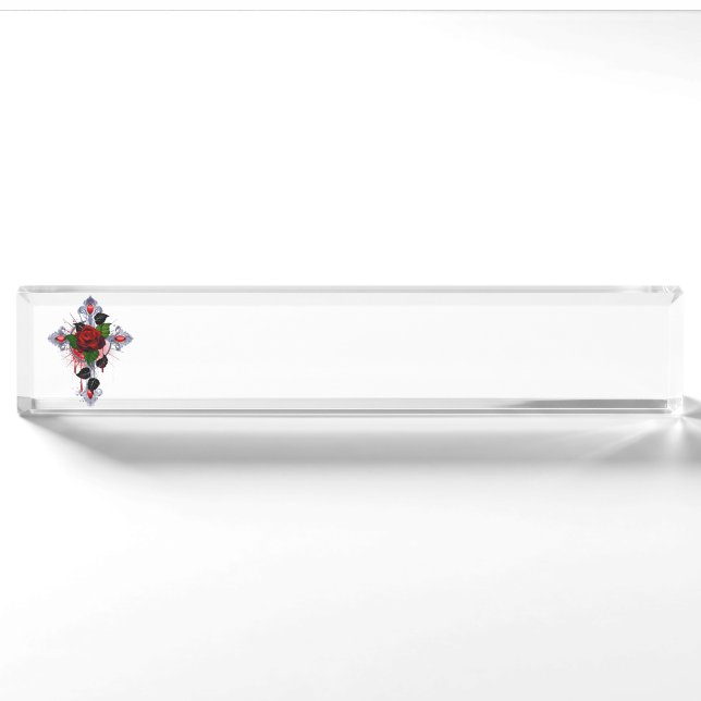 Silver Cross with a Red Rose Nameplate (Front)