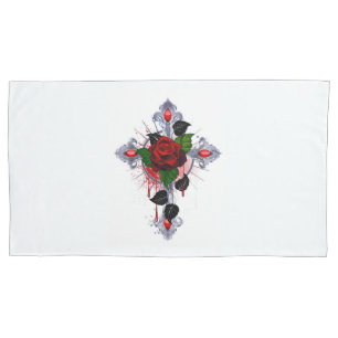 Silver Cross with a Red Rose Pillowcase