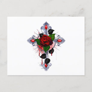 Silver Cross with a Red Rose Postcard