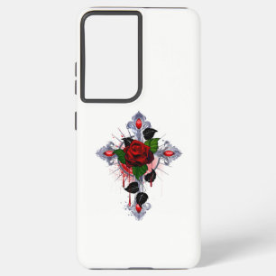 Silver Cross with a Red Rose Samsung Galaxy Case