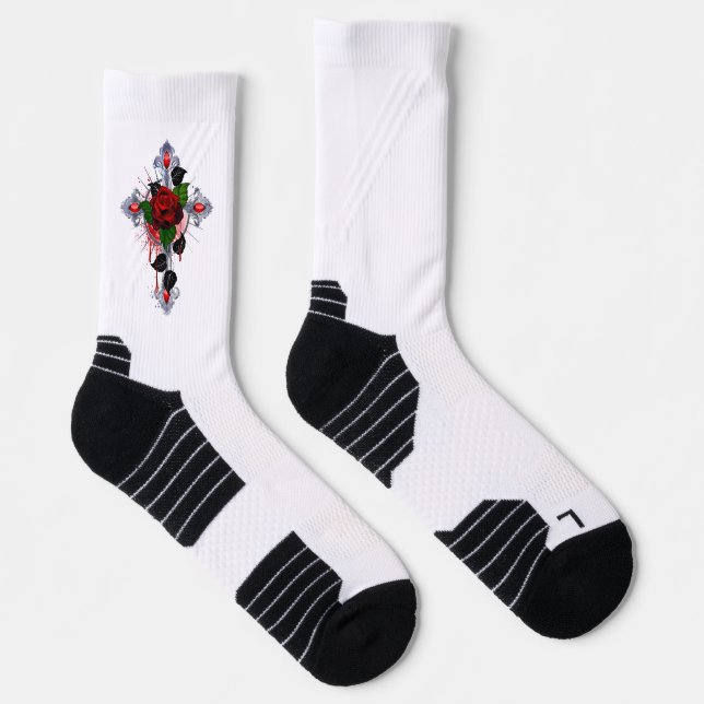 Silver Cross with a Red Rose Socks (Right)