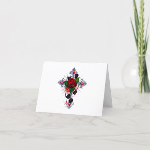 Silver Cross with a Red Rose Thank You Card