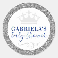 Silver Crown Baby Shower Favour Sticker Label