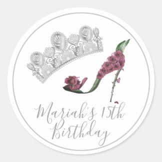 Silver Crown, Floral Fairy High Heel Shoe Classic Round Sticker