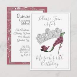 Silver Crown, Floral Fairy High Heel Shoe Invitation