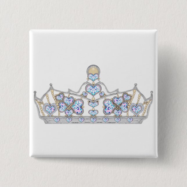 silver crown of heart diamonds bright fashion 15 cm square badge (Front)