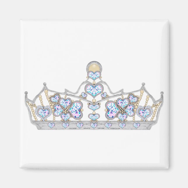 silver crown of heart diamonds bright fashion magnet (Front)
