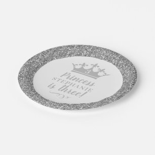 Silver Crown Tiara Gold Princess Birthday Paper Plate