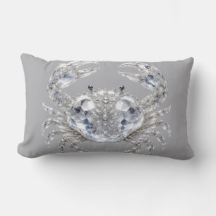 Silver Crystal Crab Sparkling Ocean Luxury Lumbar Cushion