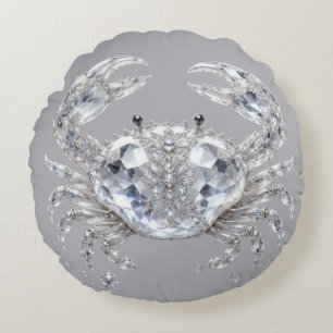 Silver Crystal Crab Sparkling Ocean Luxury Round Cushion