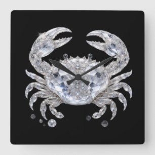 Silver Crystal Crab Sparkling Ocean Luxury Square Wall Clock