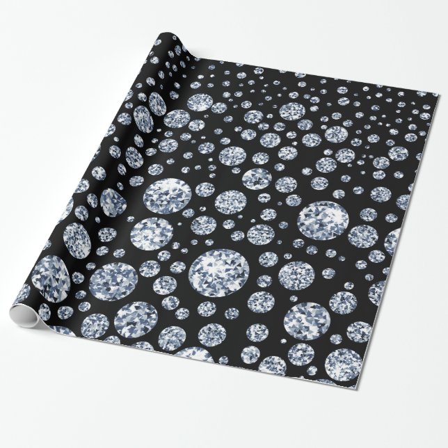 Silver Crystal Metallic Black Wrapping Paper (Unrolled)