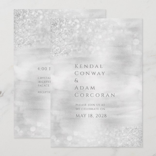 Silver Crystal Ridge Elegant Sparkling Wedding Invitation (Front/Back)