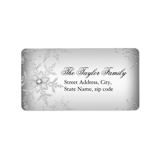 Silver Crystal Snowflake Christmas Address Labels (Front)